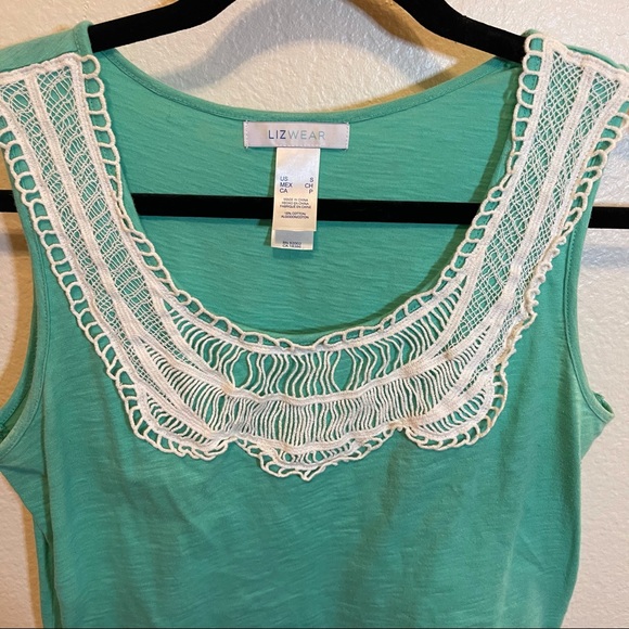 Lizwear Mint Green & White Crochet Tank Top Small - Picture 3 of 9
